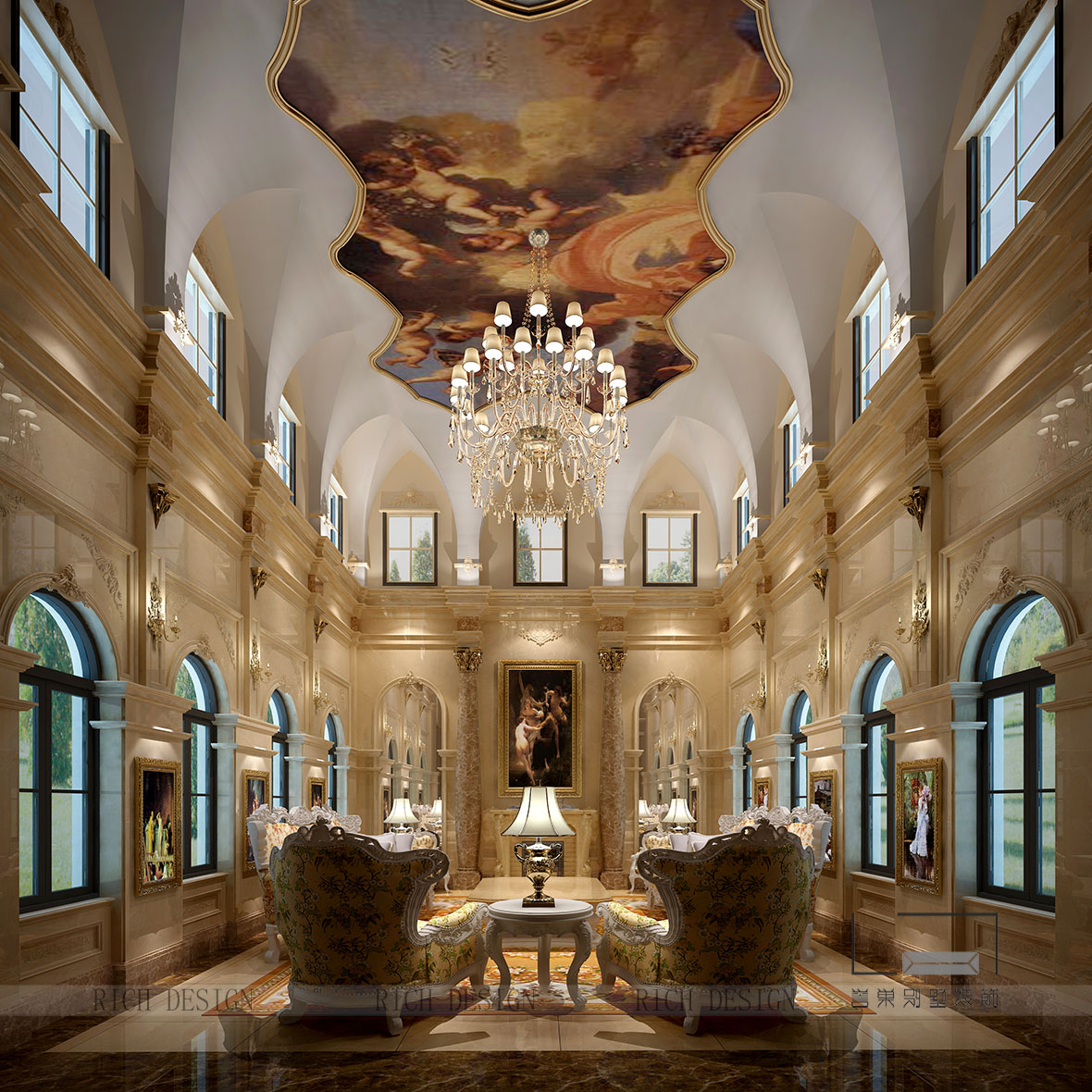 兰乔圣菲别墅古典客厅装修角度一效果图