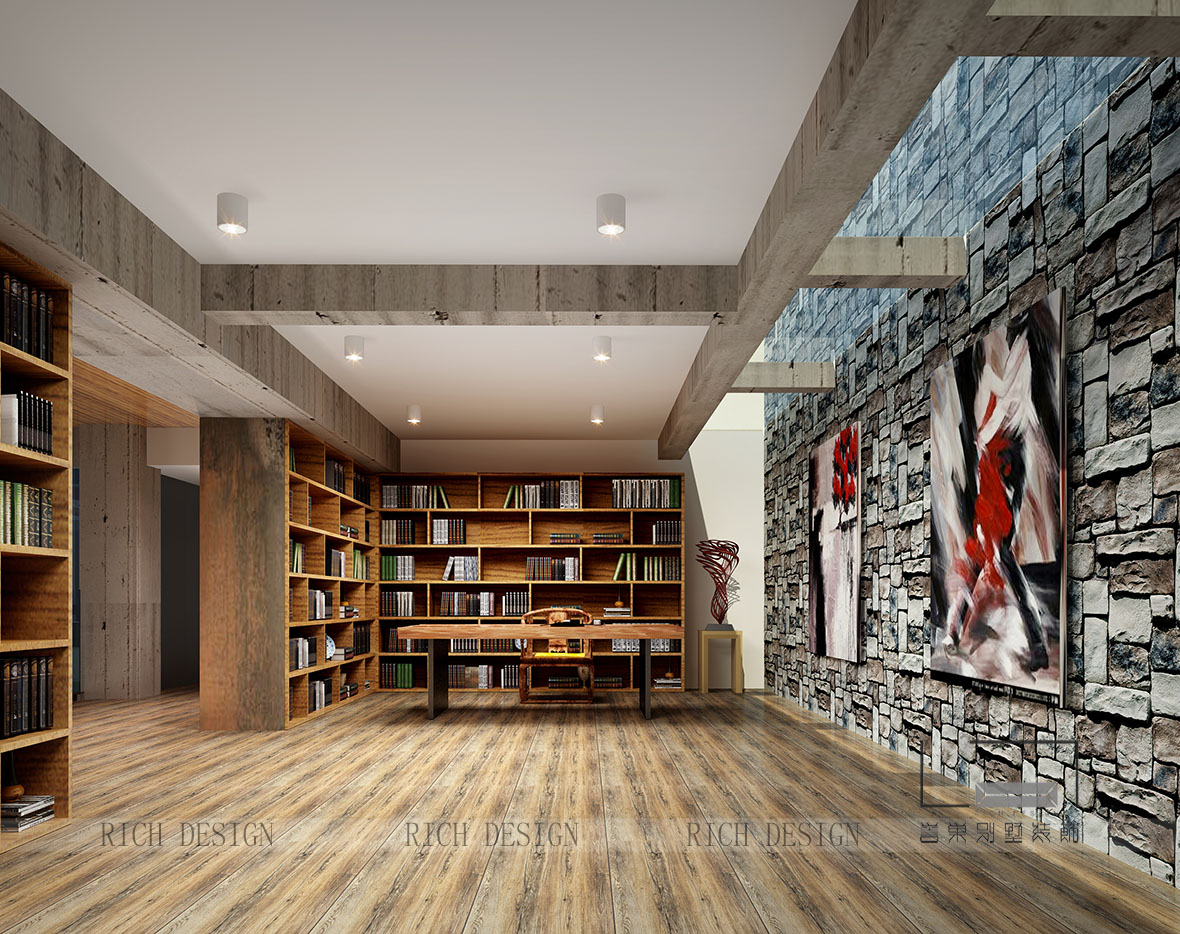 元屿海别墅现代书室装修设计效果图
