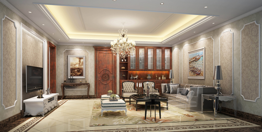别墅欧式古典客厅装修角度一效果图