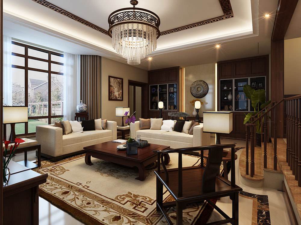 别墅中式卧室装修设计效果图