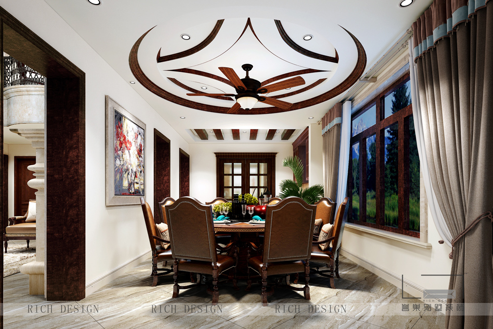 美式别墅客厅装修角度效果图