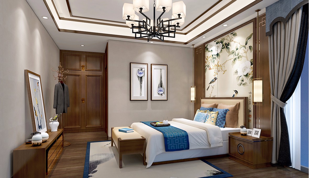 别墅中式卧室装修设计效果图