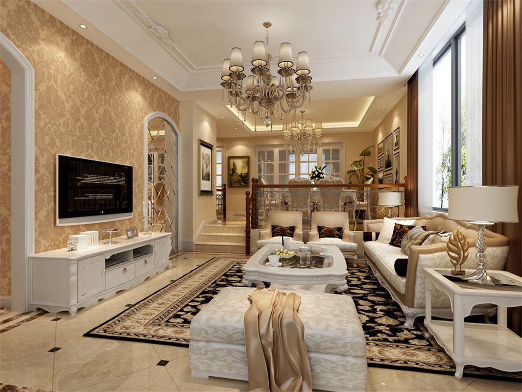 别墅欧式客厅设计效果图