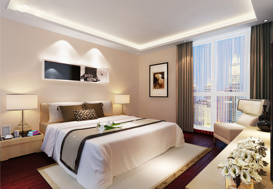 别墅现代简约卧室装饰设计效果图