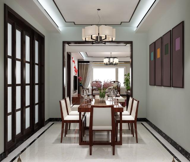 中式装饰别墅餐厅效果图