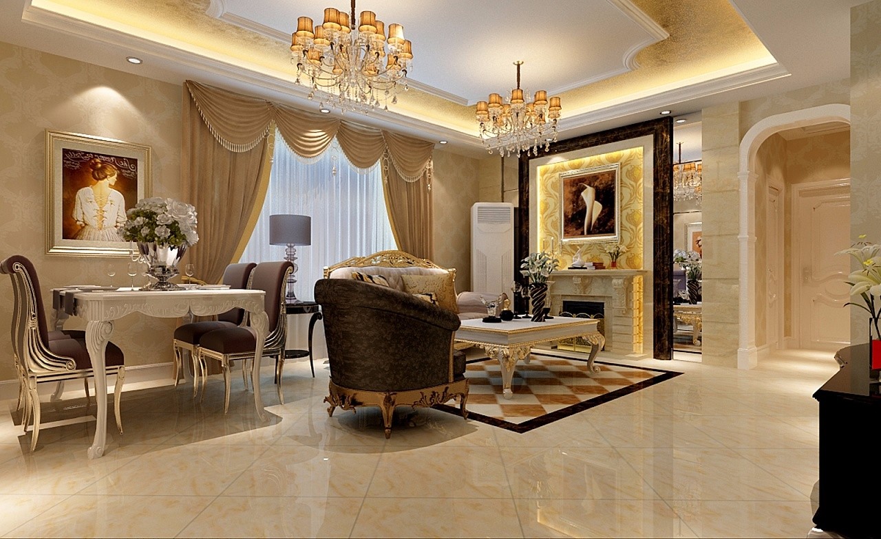 别墅欧式客厅装饰效果图