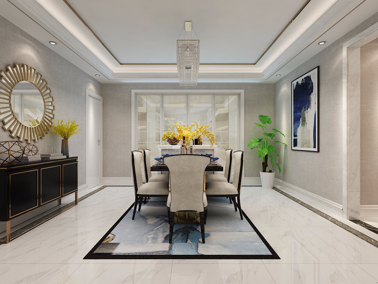 现代别墅餐厅装潢效果图