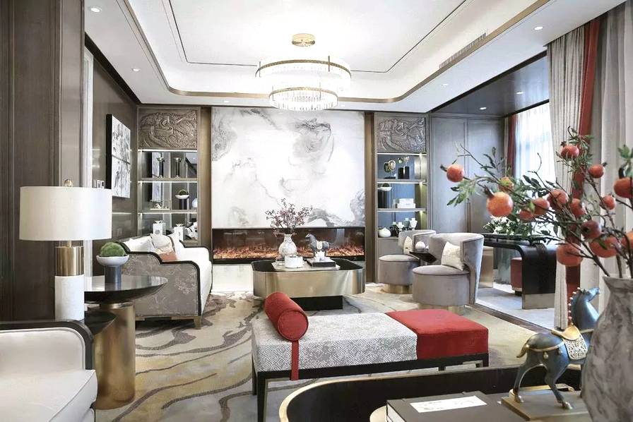 别墅中式客厅装潢效果图