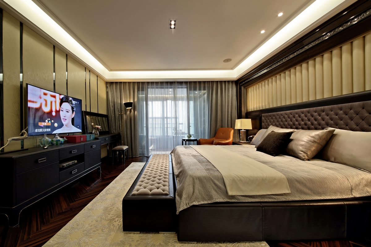 现代别墅卧室装饰实景图