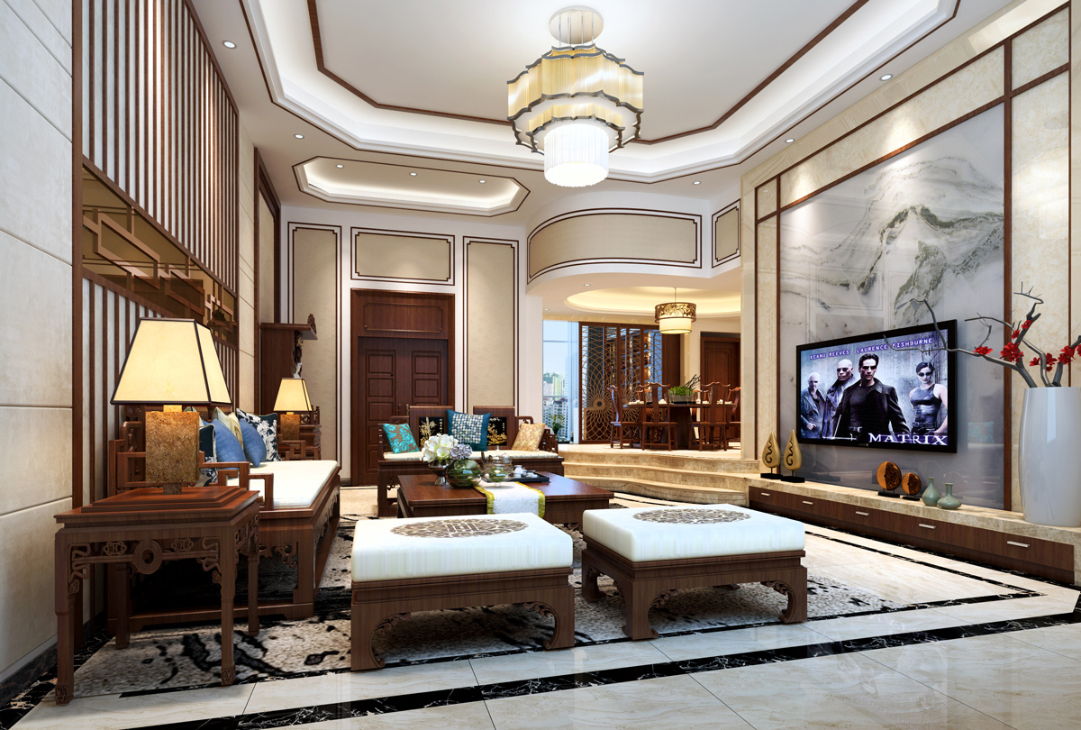 冠城世家中式客厅装潢效果图