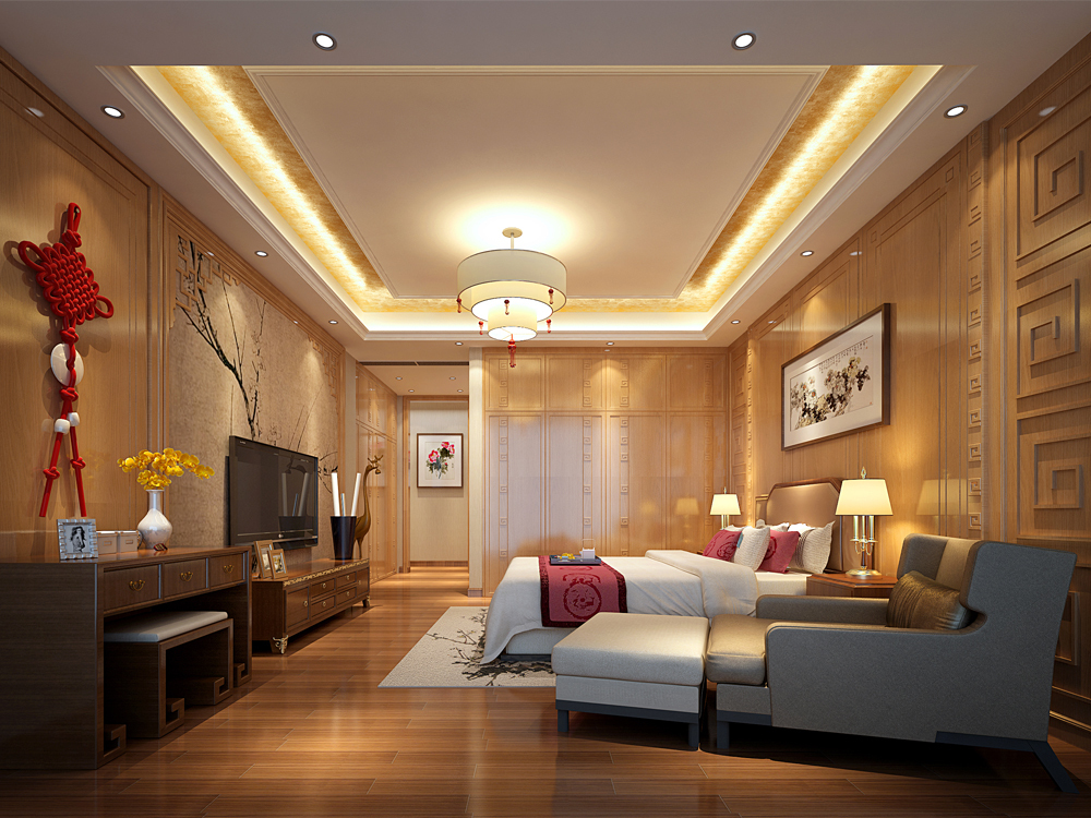 华盛·西荟城中式卧室装饰效果图