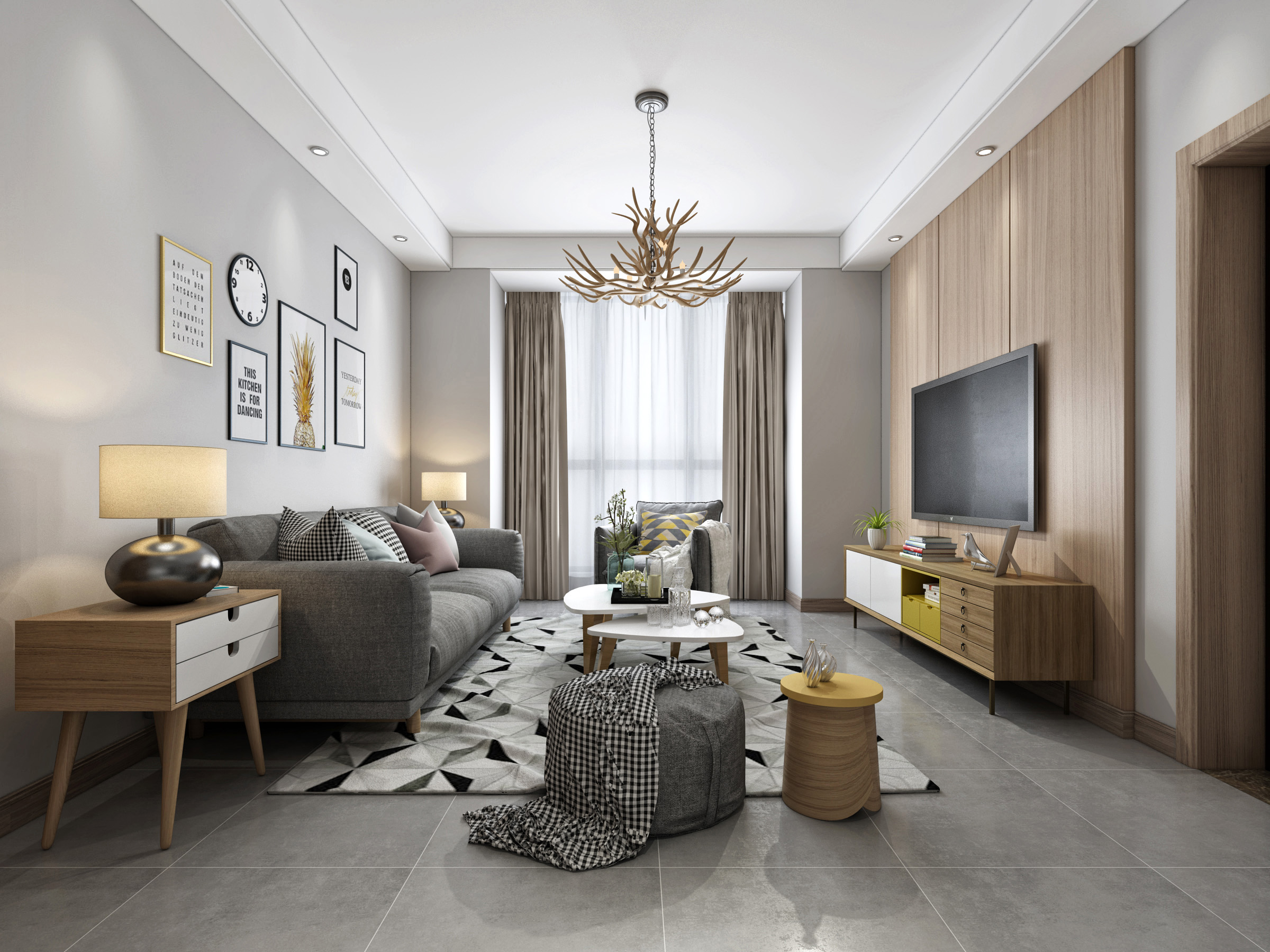 别墅北欧风客厅装饰效果图